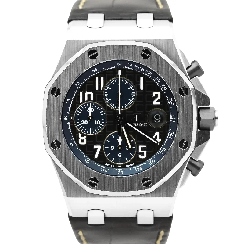 Modern men's watches with square faces and unique designs for a stylish and edgy look -UNPOL. Audemars Piguet Royal Oak Offshore Black Leather 42mm Steel 26470ST Watch