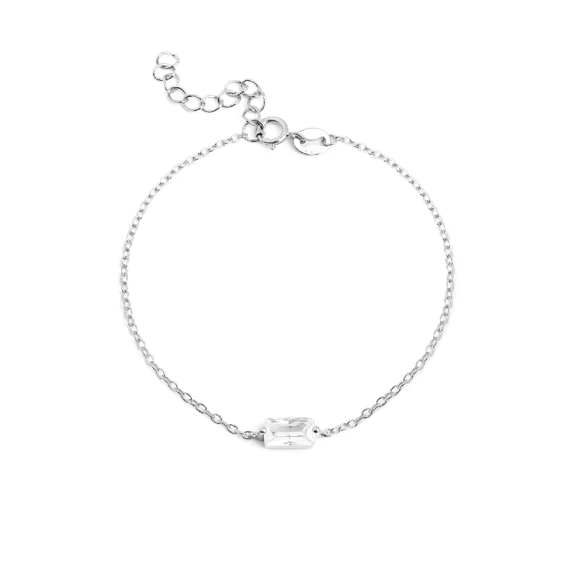 Durable steel bangles for tough everyday wear -Baguette Silver Bracelet