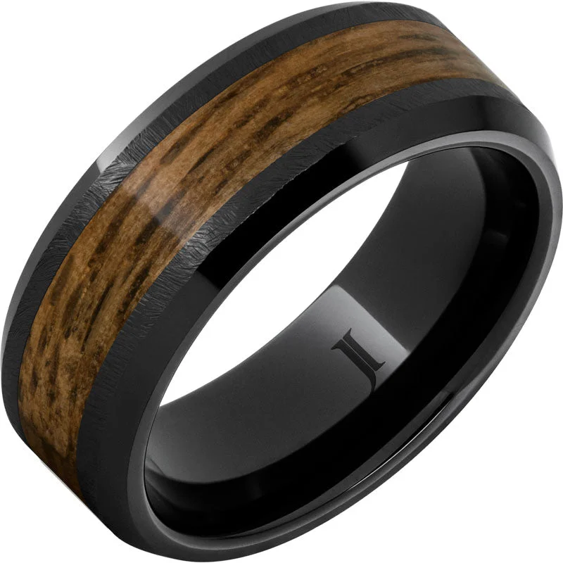 Radiant diamond gemstone rings for dazzling proposals -Barrel Aged™ Black Diamond Ceramic™ Ring with Bourbon Barrel Inlay