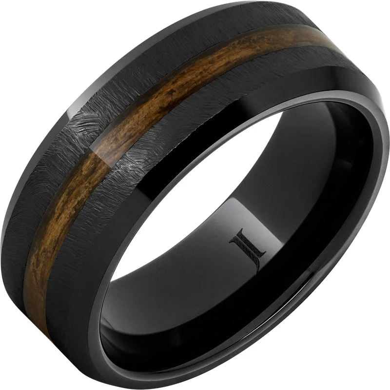 Playful amethyst gemstone rings adding purple whimsy -Barrel Aged™ Black Diamond Ceramic™ Ring with Bourbon Wood Inlay and Grain Finish