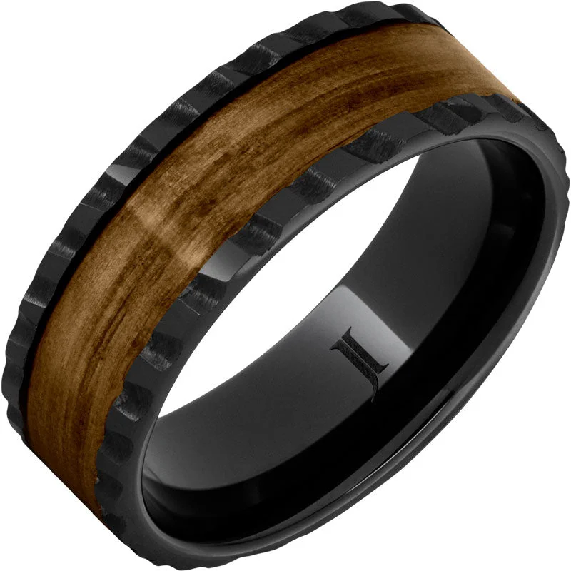 Bright citrine gemstone rings for cheerful daily wear -Barrel Aged™ Black Diamond Ceramic™ Ring with Bourbon Wood Inlay