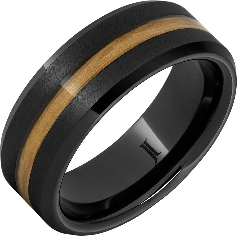 Opulent emerald gemstone rings for luxurious bold looks -Barrel Aged™ Black Diamond Ceramic™ Ring with Chardonnay Wood Inlay and Grain Finish