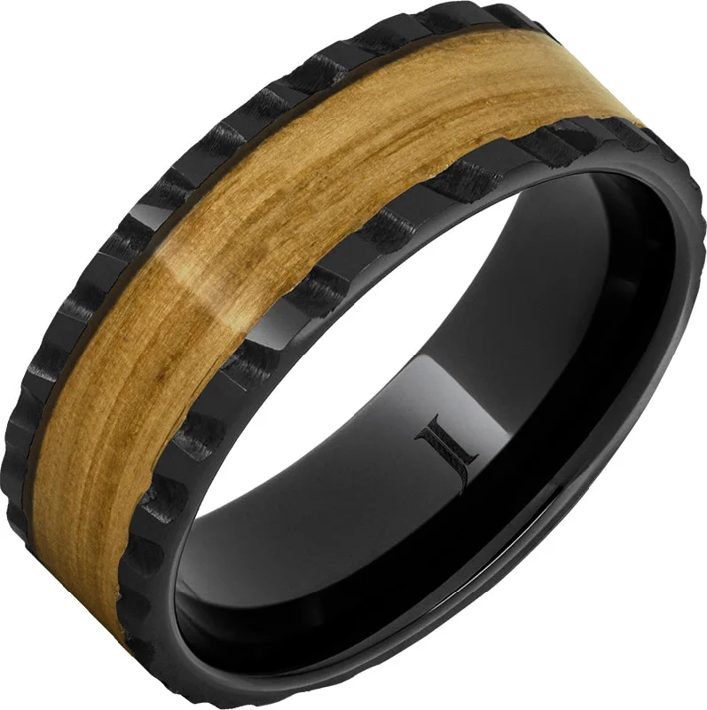 Tranquil aquamarine gemstone rings evoking gentle waves -Barrel Aged™ Black Diamond Ceramic™ Ring with Chardonnay Wood Inlay