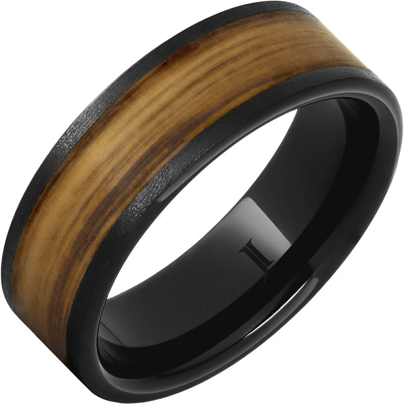 Sleek topaz gemstone rings for blue shine -Barrel Aged™ Black Diamond Ceramic™ Ring with Rye Whiskey Inlay and Stone Finish