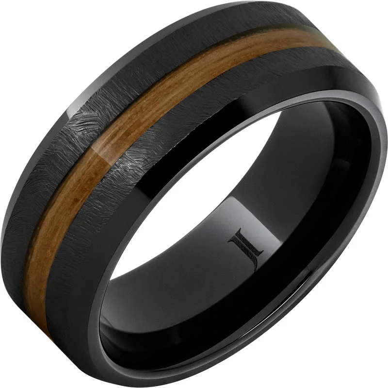 Zesty peridot gemstone rings bringing green vibrancy -Barrel Aged™ Black Diamond Ceramic™ Ring with Single Malt Scotch Whiskey Wood Inlay and Grain Finish