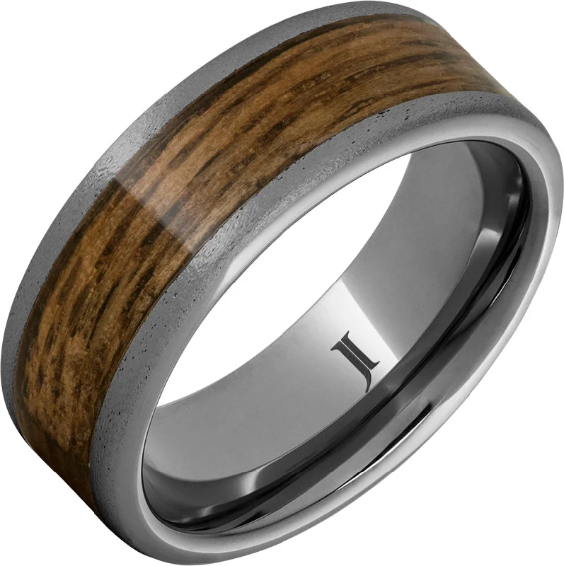 Fiery ruby gemstone rings igniting bold fashion -Barrel Aged™ Rugged Tungsten™ Ring with Bourbon Wood Inlay and Stone Finish