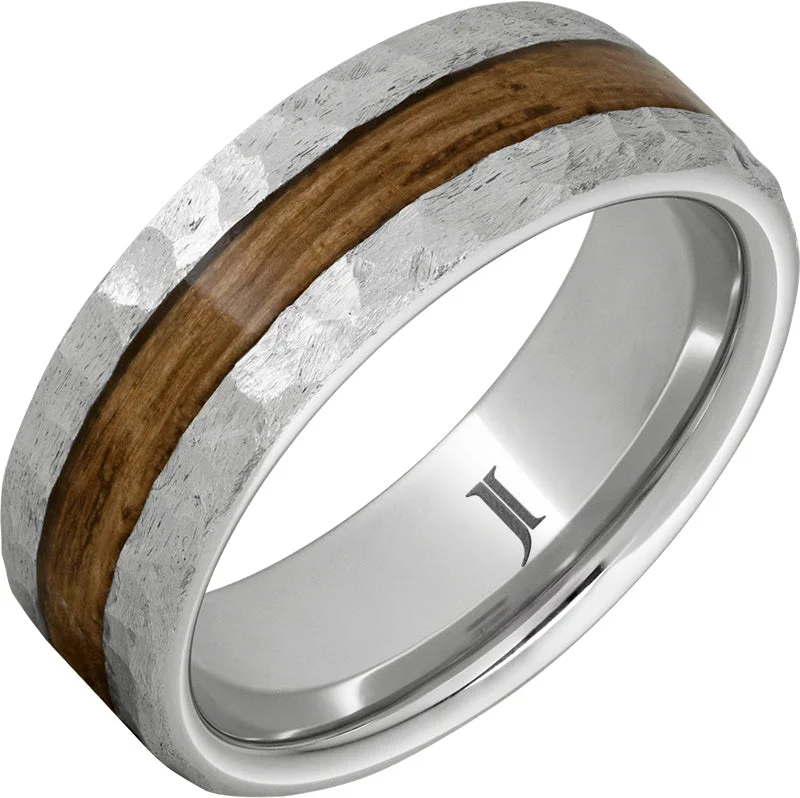 Tranquil aquamarine gemstone rings evoking gentle waves -Barrel Aged™ Serinium® Ring with Bourbon Inlay and Moon Crater Finish