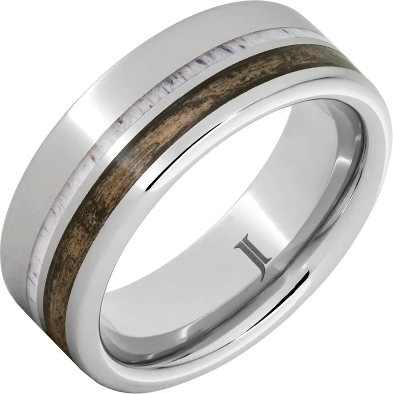 Warm garnet gemstone rings perfect for cozy evenings -Barrel Aged™ Serinium® Ring with Bourbon Wood and Deer Antler Inlays