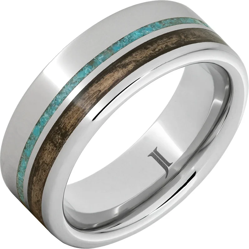 Grand emerald gemstone rings designed for royalty -Barrel Aged™ Serinium® Ring with Bourbon Wood and Turquoise Inlays