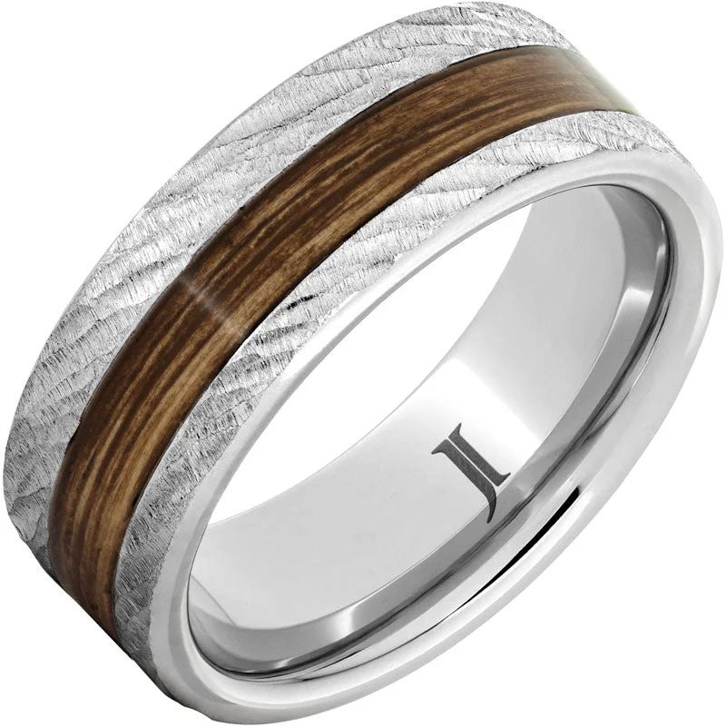 Captivating opal gemstone rings with dynamic color play -Barrel Aged™ Serinium® Ring with Bourbon Wood Inlay and Bark Finish