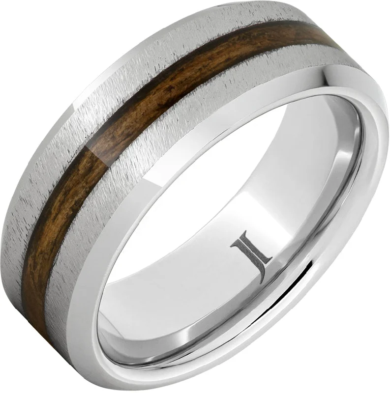 Fiery ruby gemstone rings igniting bold fashion -Barrel Aged™ Serinium® Ring with Bourbon Wood Inlay and Grain Finish