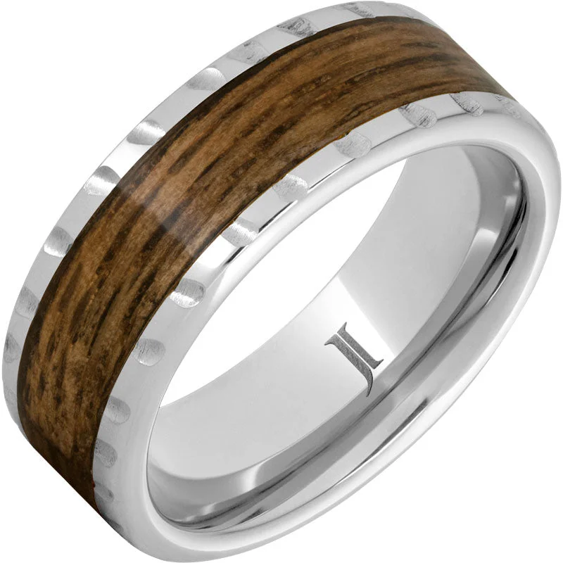 Handmade ruby gemstone rings with fiery red allure -Barrel Aged™ Serinium® Ring with Bourbon Wood Inlay and Scored Edge