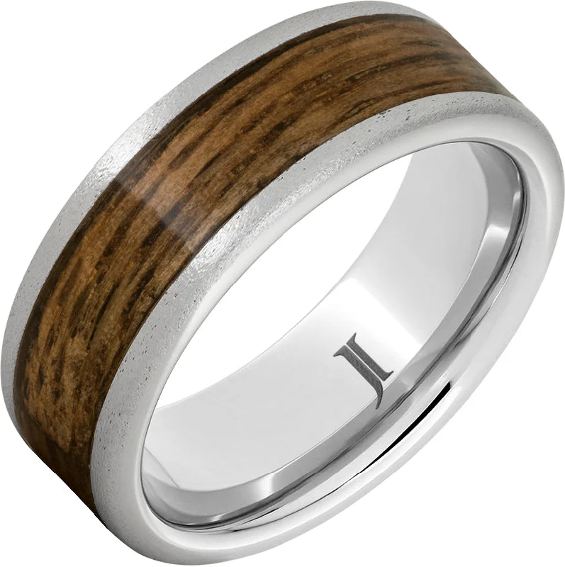 Glowing opal gemstone rings with shifting color magic -Barrel Aged™ Serinium® Ring with Bourbon Wood Inlay and Stone Finish