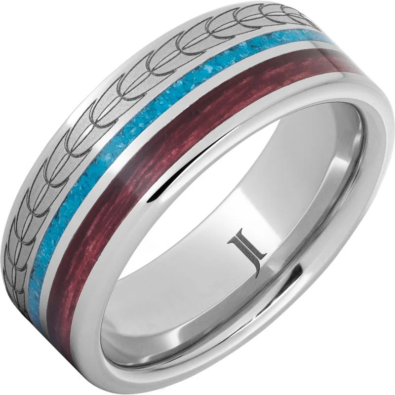 Cheerful citrine gemstone rings radiating sunny charm -Barrel Aged™ Serinium® Ring with Cabernet and Turquoise Inlays