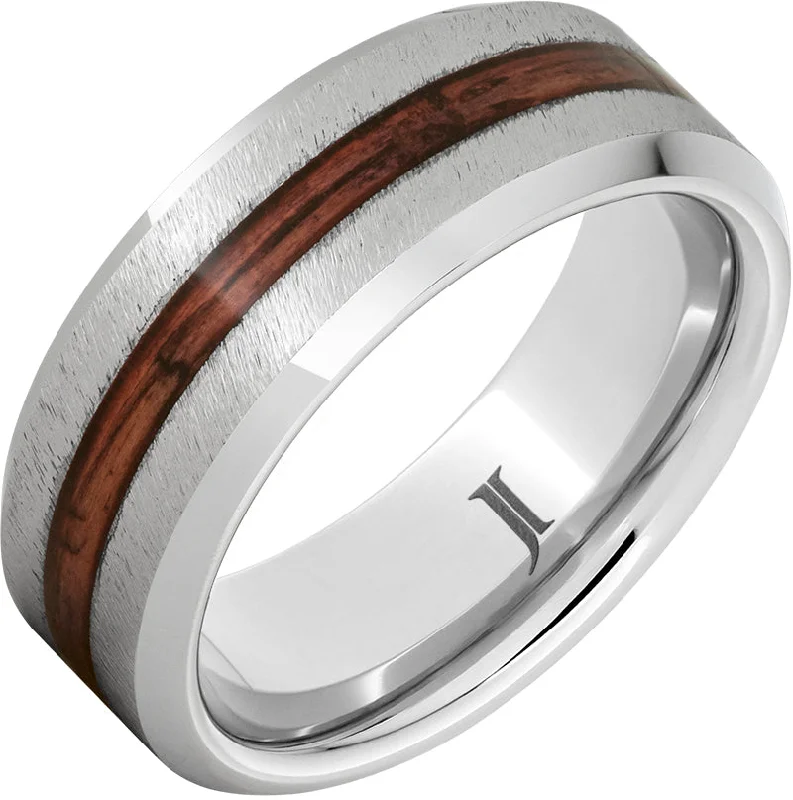 Natural turquoise gemstone rings with unpolished charm -Barrel Aged™ Serinium® Ring with Cabernet Wood Inlay and Grain Finish