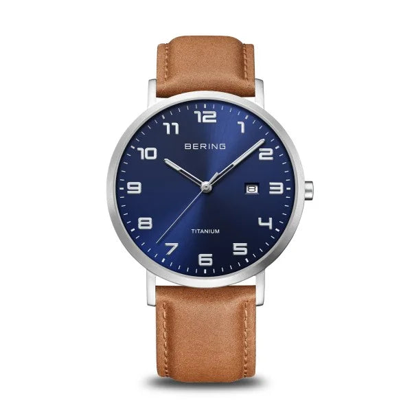 Stylish men's watches with leather bands for a classic and sophisticated look -Bering Men's Titanium Blue Dial Watch