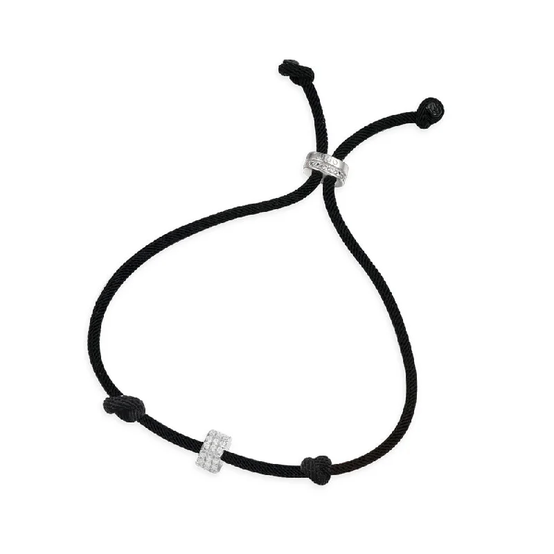 Hand-forged bracelets showcasing raw metal beauty -Black adjustable nylon bracelet with sliding ring - silver