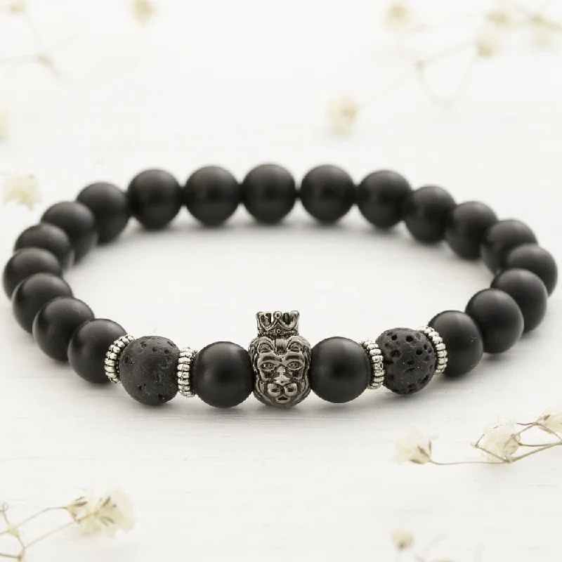 Rich obsidian bangles for dark bold statements -Black Agate Lion Bracelet