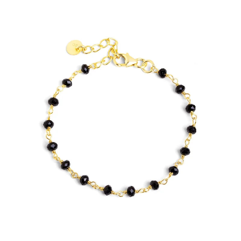 Soft velvet bracelets offering cozy winter texture -Crystals Black Gold Bracelet