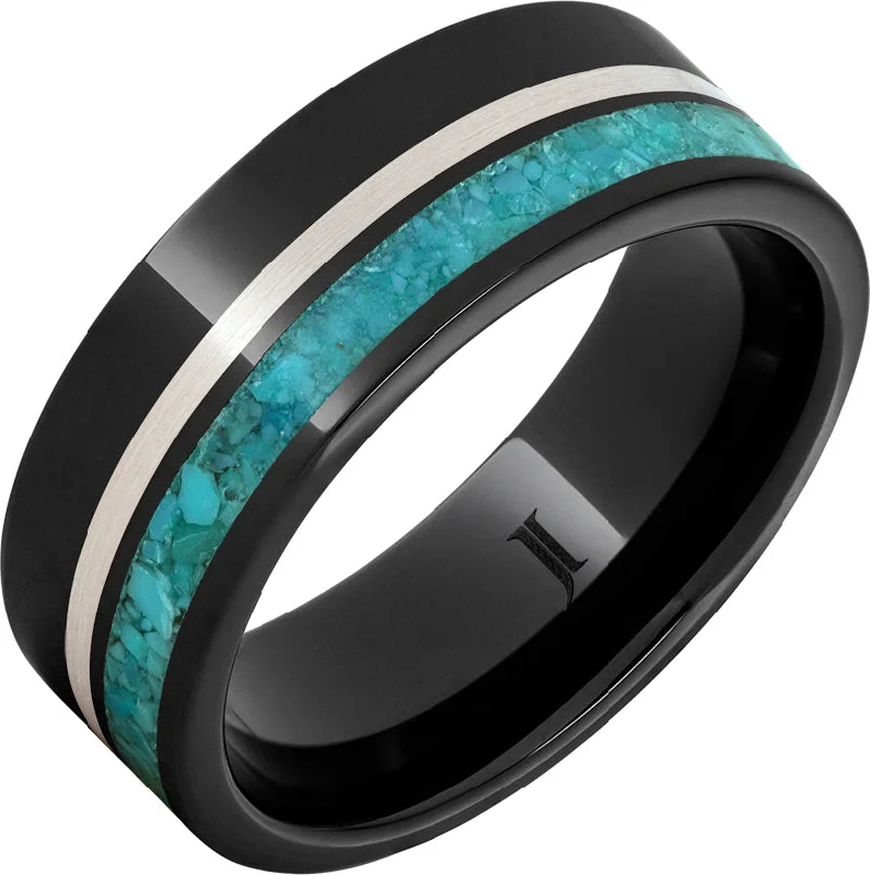 Warm garnet gemstone rings for cozy elegance -Black Diamond Ceramic™ Men's Ring with Turquoise and Sterling Silver