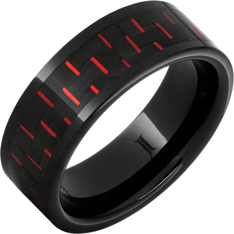 Smooth pearl gemstone rings for classic beauty -Black Diamond Ceramic™ Red Carbon Fiber Inlay Ring