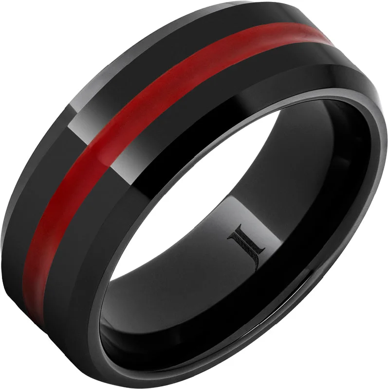 Polished pearl gemstone rings for subtle beauty -Black Diamond Ceramic™ Red Enamel Inlay Ring