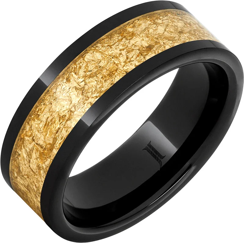 Majestic emerald gemstone rings for statement luxury -Black Diamond Ceramic™ Ring With 24k Gold Leaf Inlay