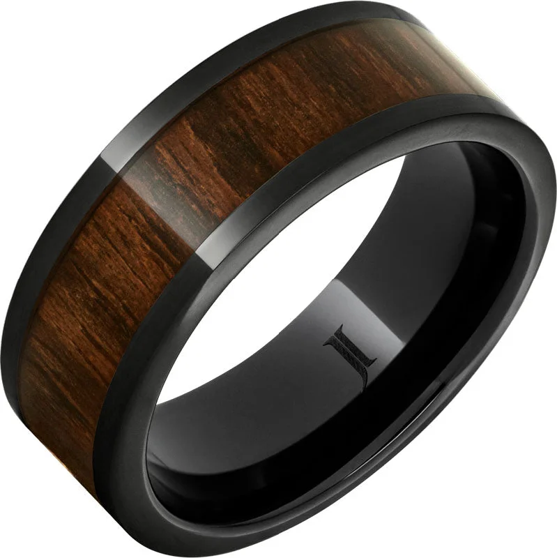 Natural turquoise gemstone rings with unpolished charm -Black Diamond Ceramic™ Ring with Bocote Wood Inlay