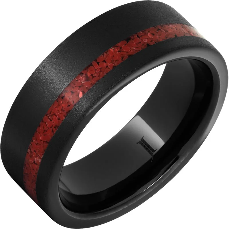 Polished pearl gemstone rings for subtle beauty -Black Diamond Ceramic™ Ring with Coral Inlay and Stone Finish