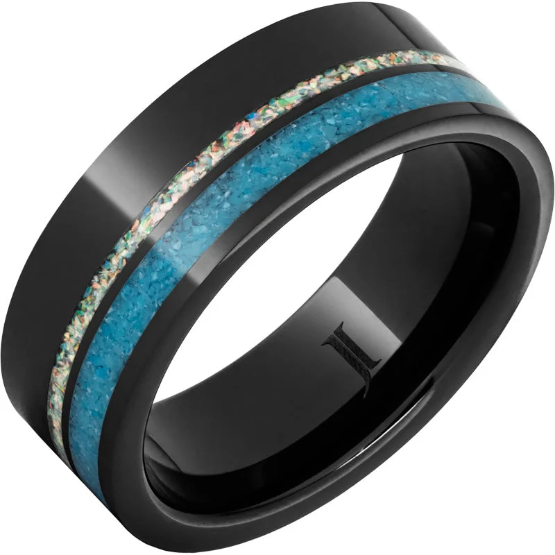 Deep garnet gemstone rings with rich warmth -Black Diamond Ceramic™ Ring with Crushed Opal and Turquoise Inlays