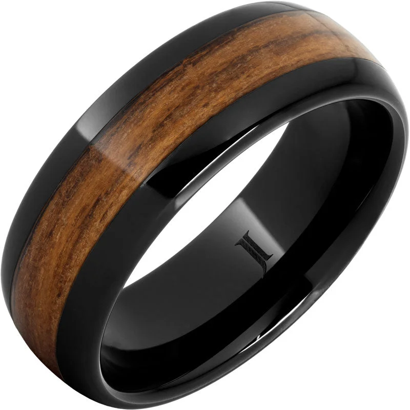 Striking ruby gemstone rings with deep red shine -Black Diamond Ceramic™ Ring with Marine Teak Inlay