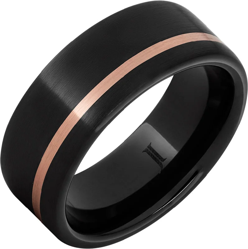 Shimmering opal gemstone rings with light dance -BLACK DIAMOND CERAMIC™ RING WITH ROSE GOLD INLAY