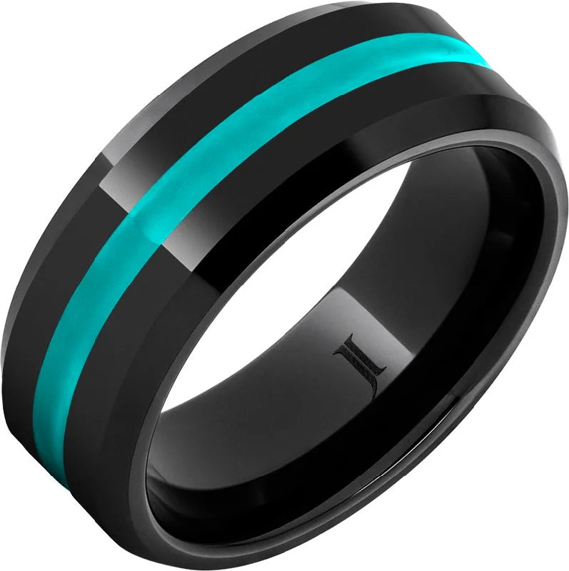 Sleek topaz gemstone rings in cool blue tones -Black Diamond Ceramic™ Ring With Turquoise Enamel Inlay