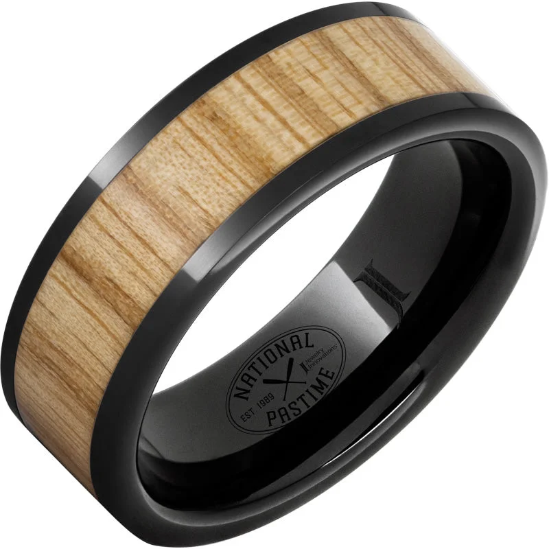 Crisp peridot gemstone rings with green brilliance -Black Diamond Ceramic™ Ring with Vintage White Ash Baseball Bat Wood Inlay