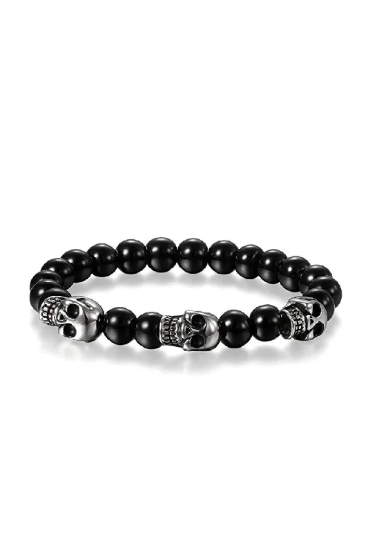 Organic agate bangles with natural banded patterns -Black multi Skull Silver Bracelet