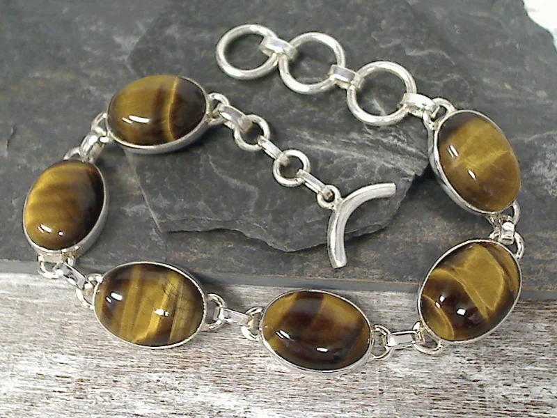 Simple cord bracelets tying friendship bonds tight -7.25" - 8.25" Tiger's Eye, Sterling Silver Bracelet