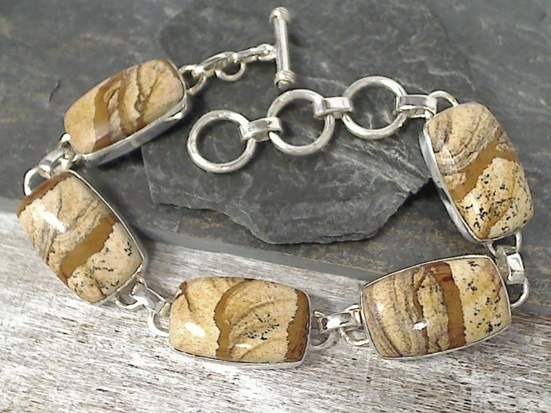 Romantic heart bracelets symbolizing love and affection -7" - 8" Picture Jasper, Sterling Silver Bracelet