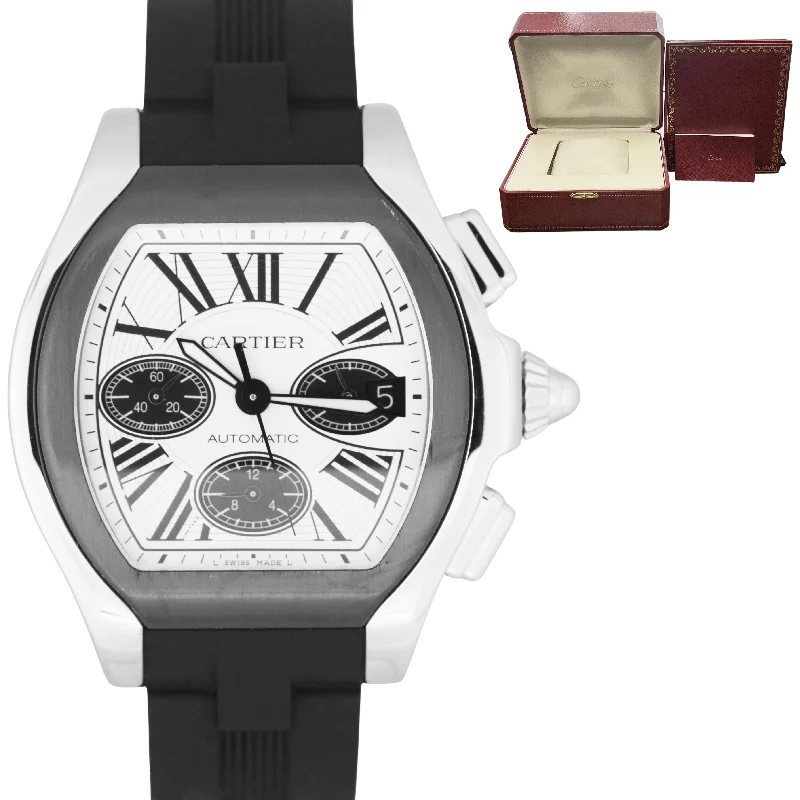 Minimalist men's watches with clean, sleek faces for a modern and sophisticated look -Cartier Roadster Date Silver Roman Automatic Rubber W6206020 3405 Watch B&P