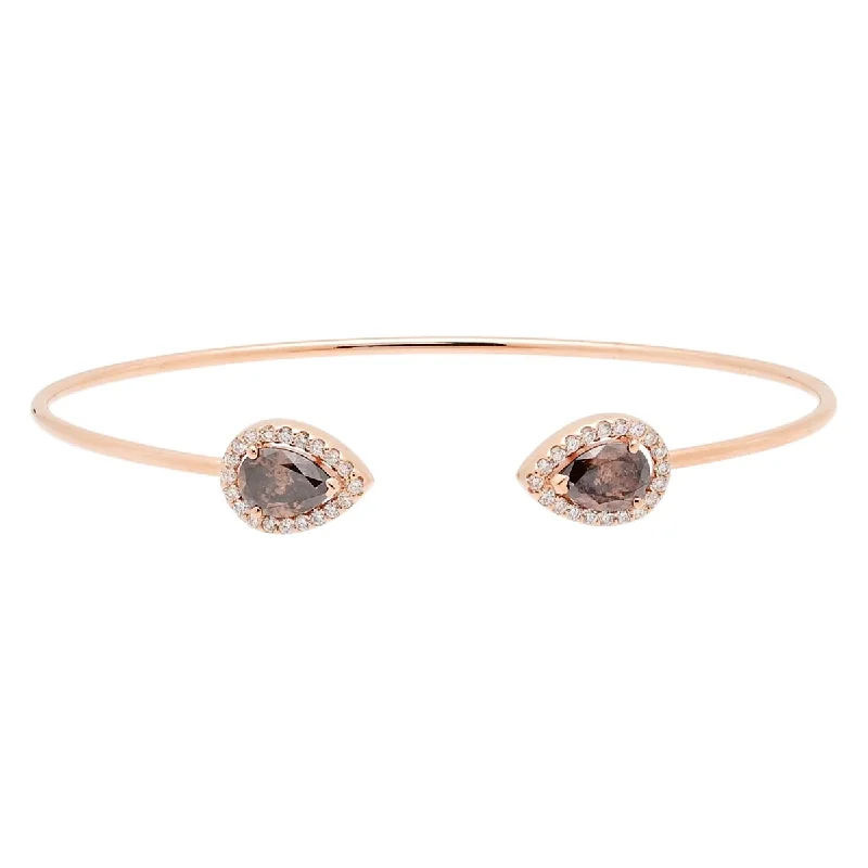 Bold turquoise bangles with raw stone texture -Champagne Pear Shape Diamond Halo Bangle Bracelet in 14kt Rose Gold (1 3/4ct tw)