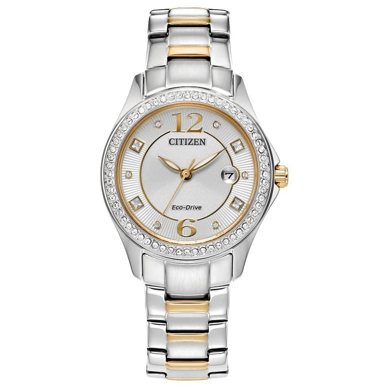 Men's watches with sleek black dials and contrasting white markers for a minimalist style -Citizen Eco-Drive Crystal Women's Watch