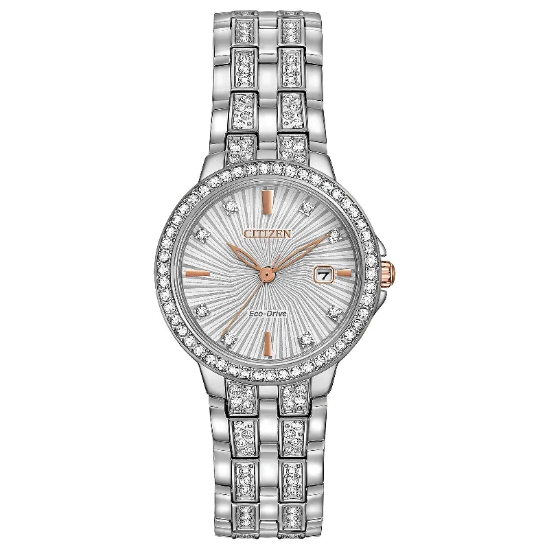 Stylish men's watches with leather straps and stainless steel cases for refined fashion -Citizen Eco-Drive Silhouette Crystal Eco Women's Watch