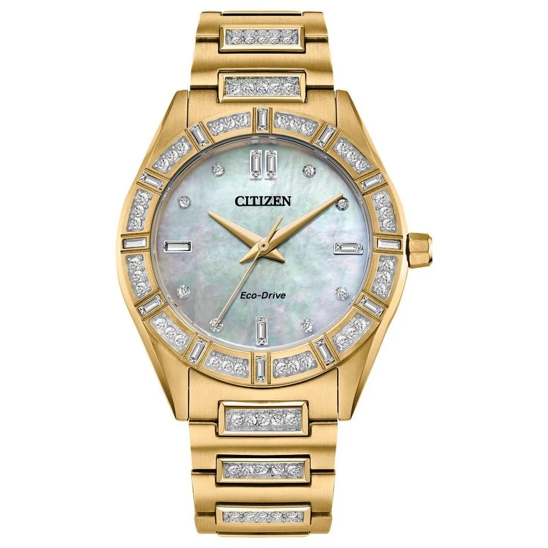 Affordable men's watches with black leather bands for a versatile and timeless design -Citizen Eco-Drive Silhouette Crystal Women's Watch