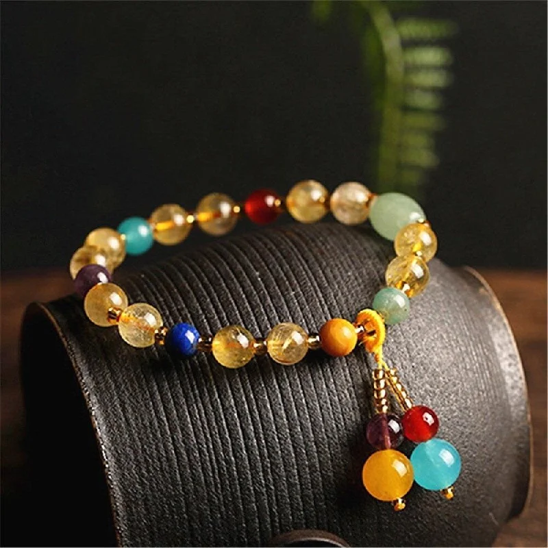 Shimmering diamond bracelets for dazzling evening wear -Citrine Crystal 7 Chakra Beaded Bracelet