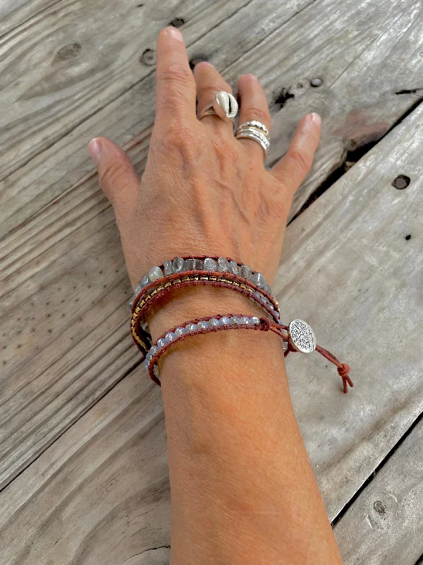 Classic pearl bracelets dangling with white grace -Clear Skies Wrap Bracelet