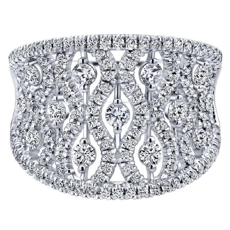 Brilliant diamond gemstone rings for unforgettable moments -14K White Gold Intricate Openwork Diamond Wide Band Ring