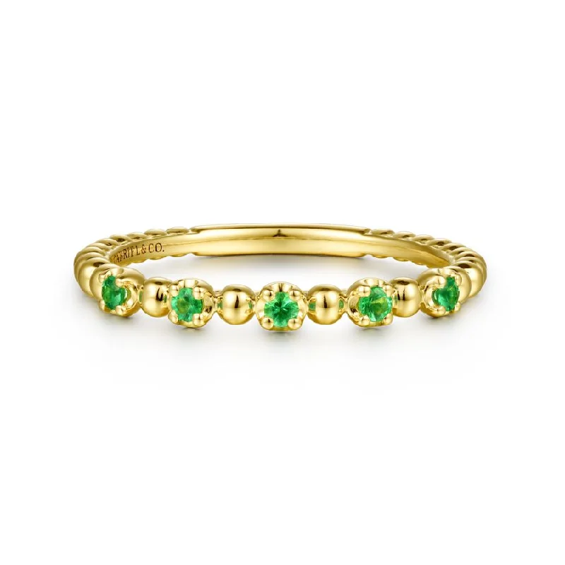 Zesty peridot gemstone rings bringing green vibrancy -14K Yellow Gold Bujukan Emerald Fashion Stackable Ring