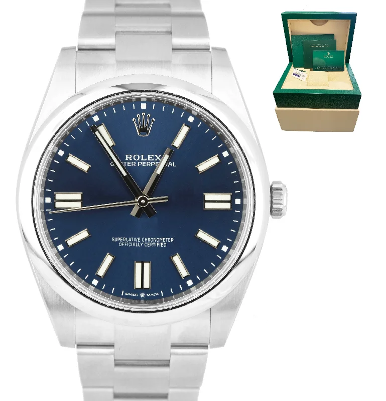 Men's watches with intricate detailing on the dials for a luxurious and stylish finish -Rolex Oyster Perpetual 41mm BLUE Stainless Oyster Watch 124300 B&P