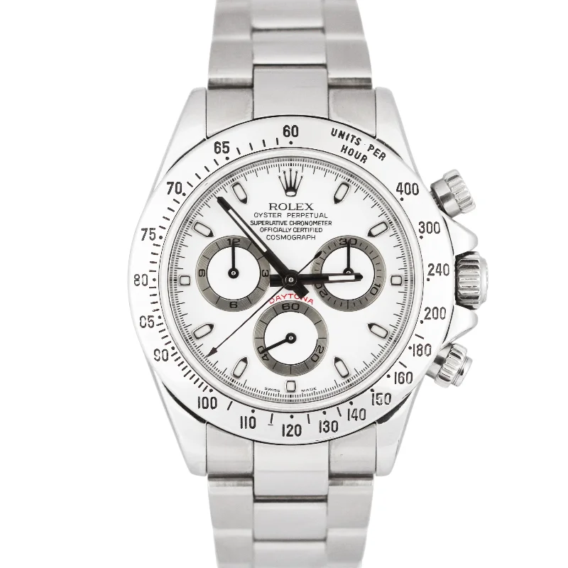 Men's watches with rotating bezels for divers and watch enthusiasts seeking functionality -Rolex Daytona Cosmograph White Dial Automatic Stainless Steel 40mm 116520 Watch