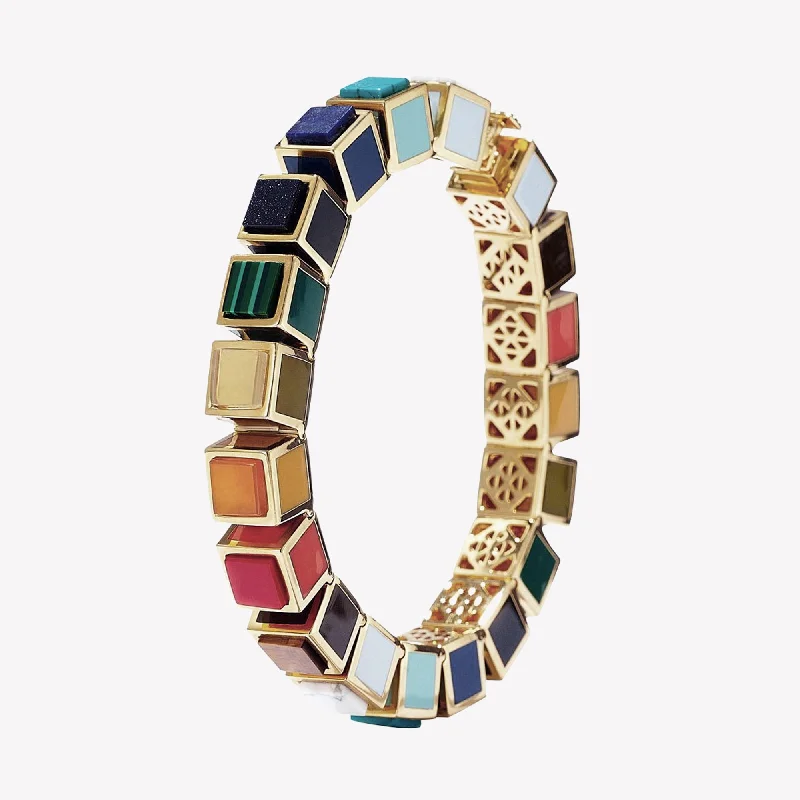 Colorful enamel bangles brightening casual daily outfits -CUBE BRACELET - PRISM