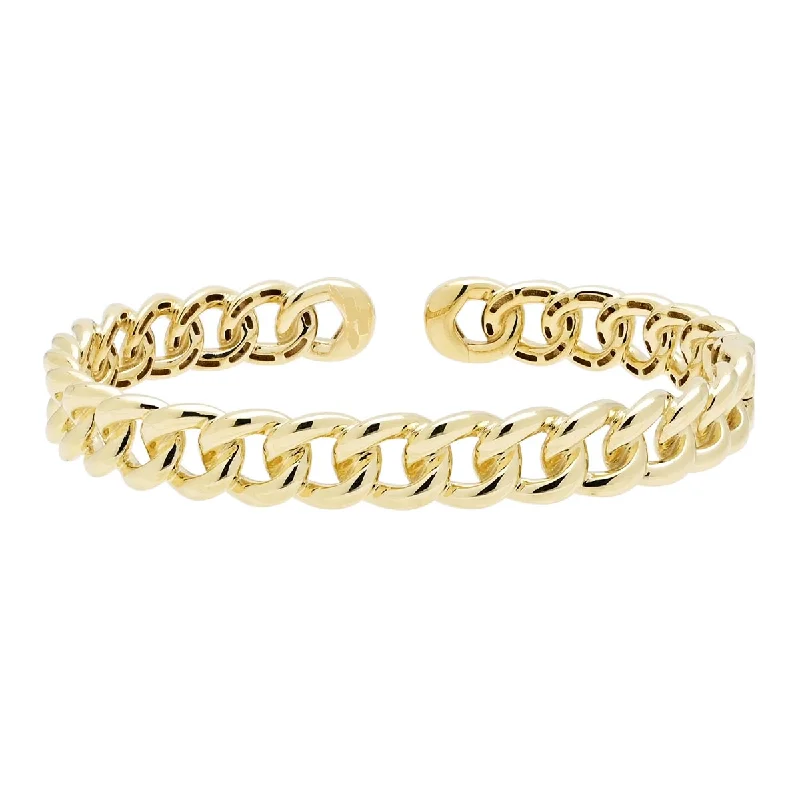 Sleek gold bangles for elegant everyday stacking -Curb Link Cuff Bracelet in 14kt Yellow Gold